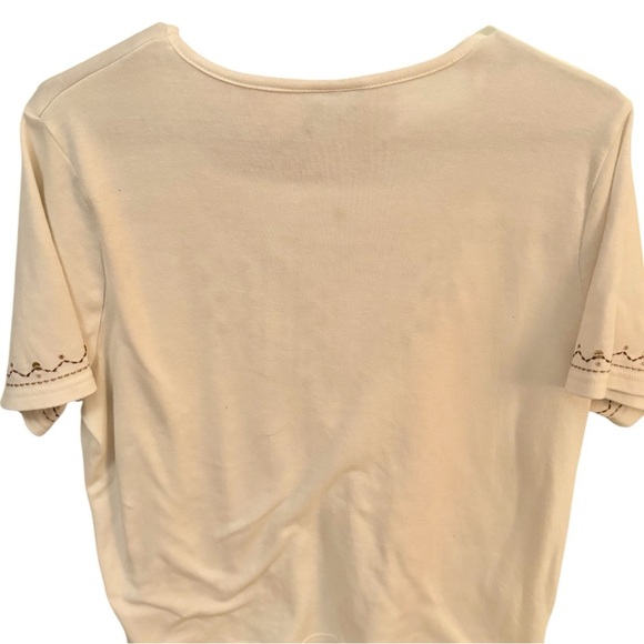 Bon Worth Vintage Cream Embroidered Beaded Short Sleeve Blouse Top Size SP - Picture 2 of 11